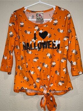 Jenna & Jessie girls' Halloween top size 7 all-over unicorn graphic